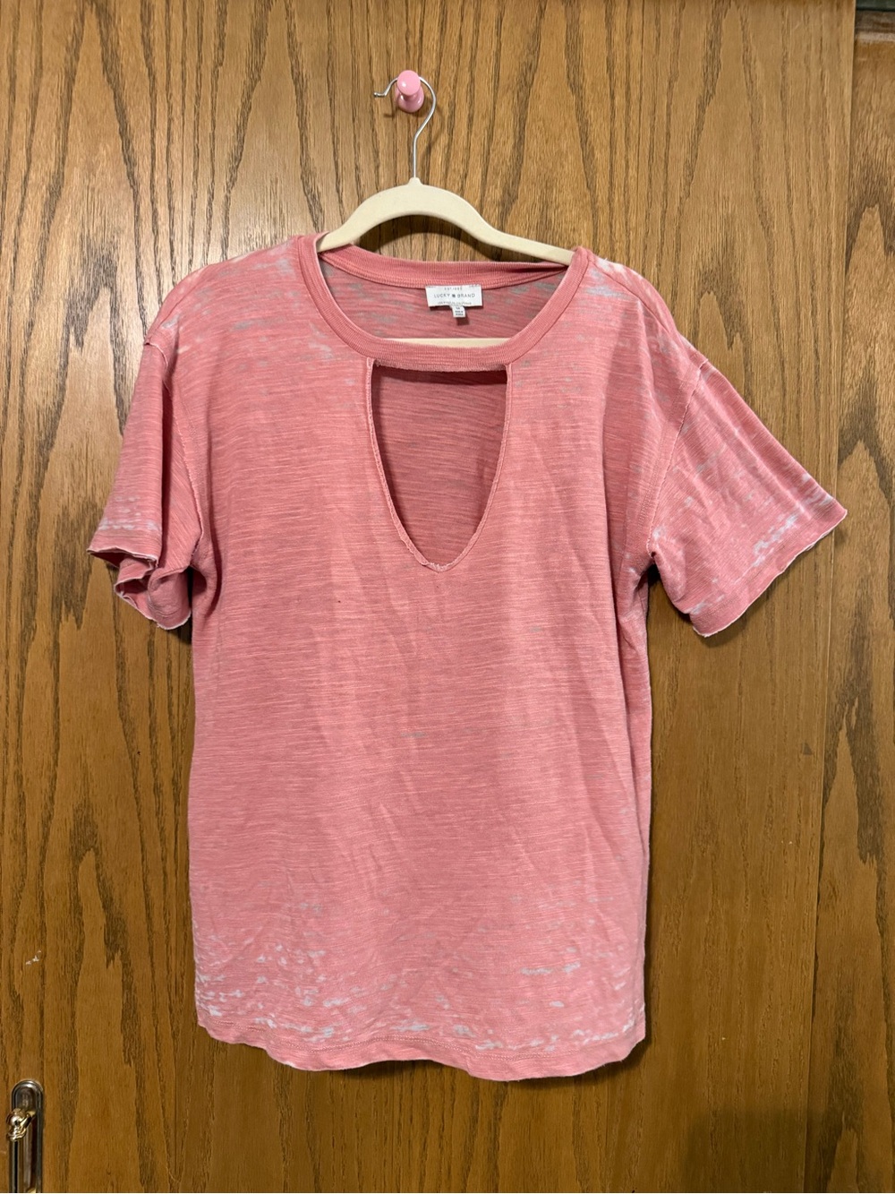 Lucky Brand Rose Keyhole Short Sleeve Tee